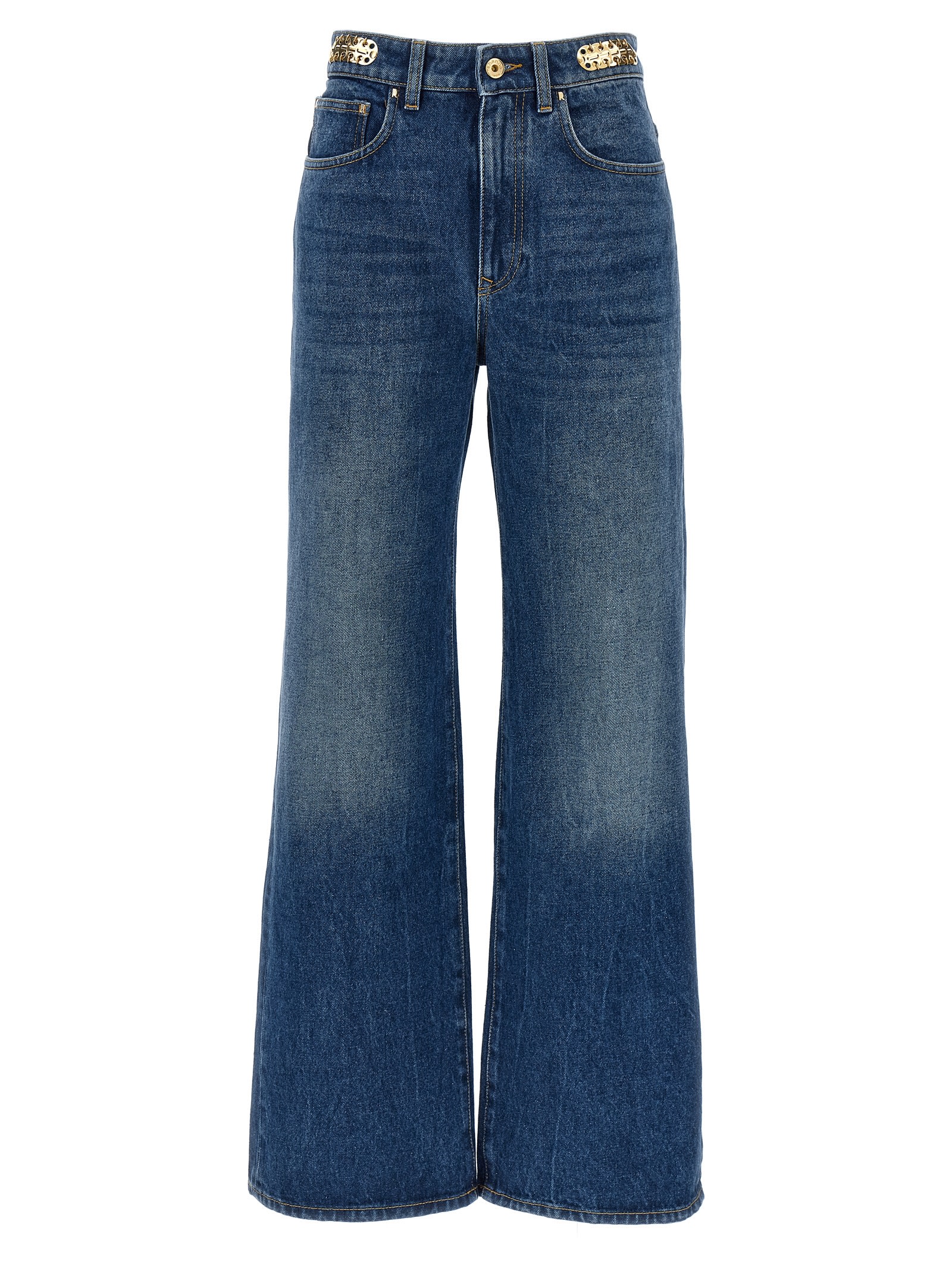 Shop Rabanne Metal Disk Jeans In Blue