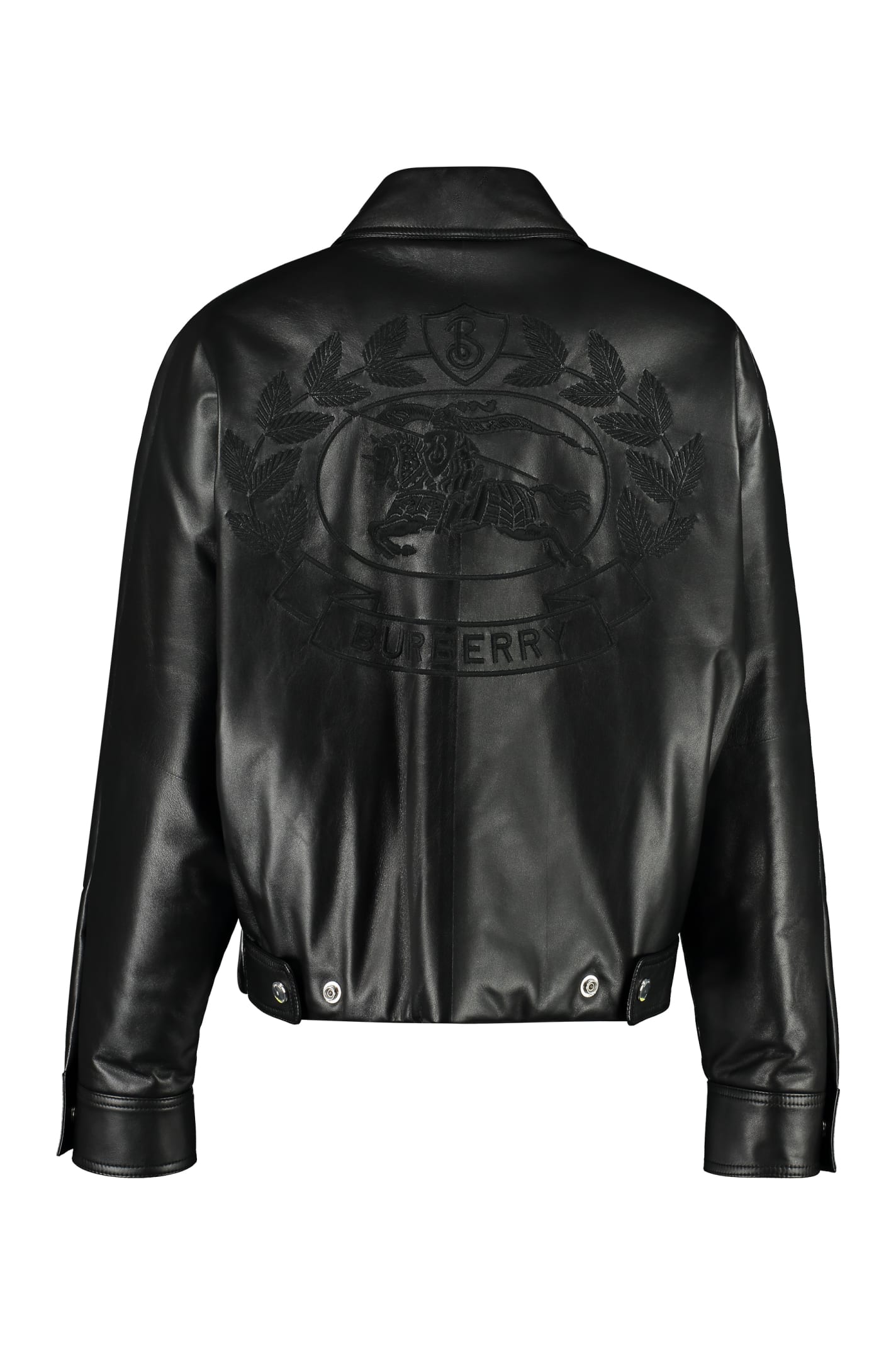 Shop Burberry Lambskin Bomber Jacket In Black