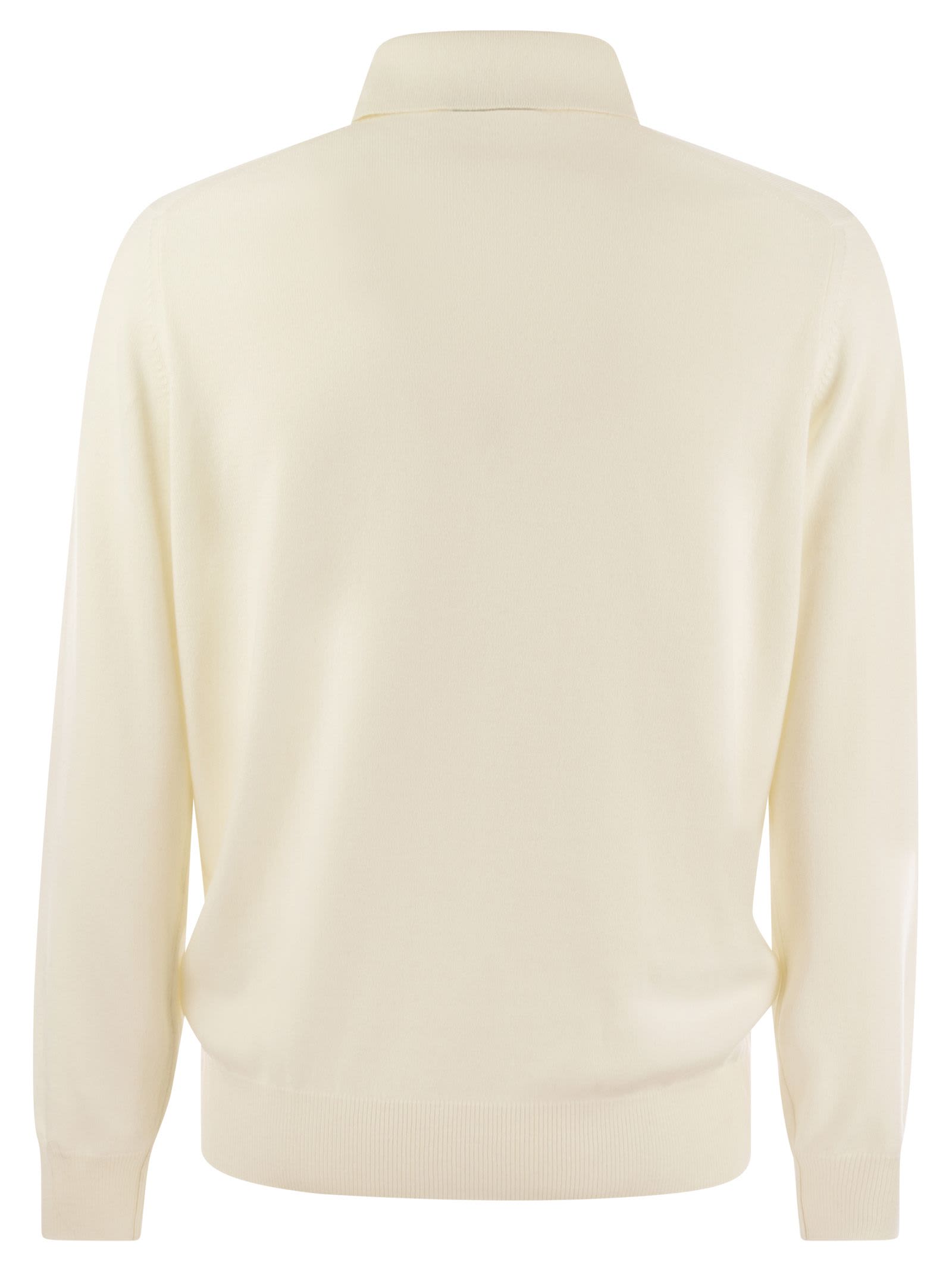 Shop Brunello Cucinelli Cashmere Polo Neck Sweater In Cream