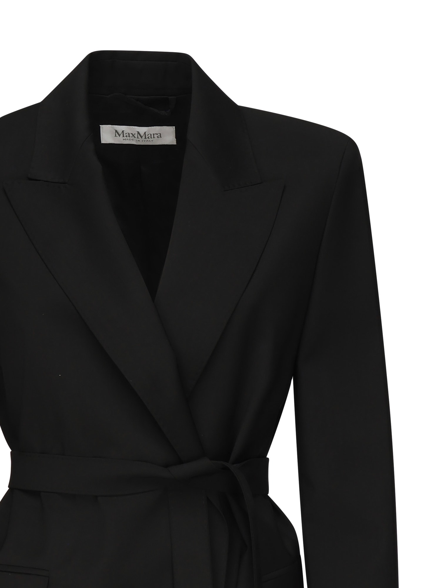 Max Mara Wool Canvas Blazer With Belt In Black