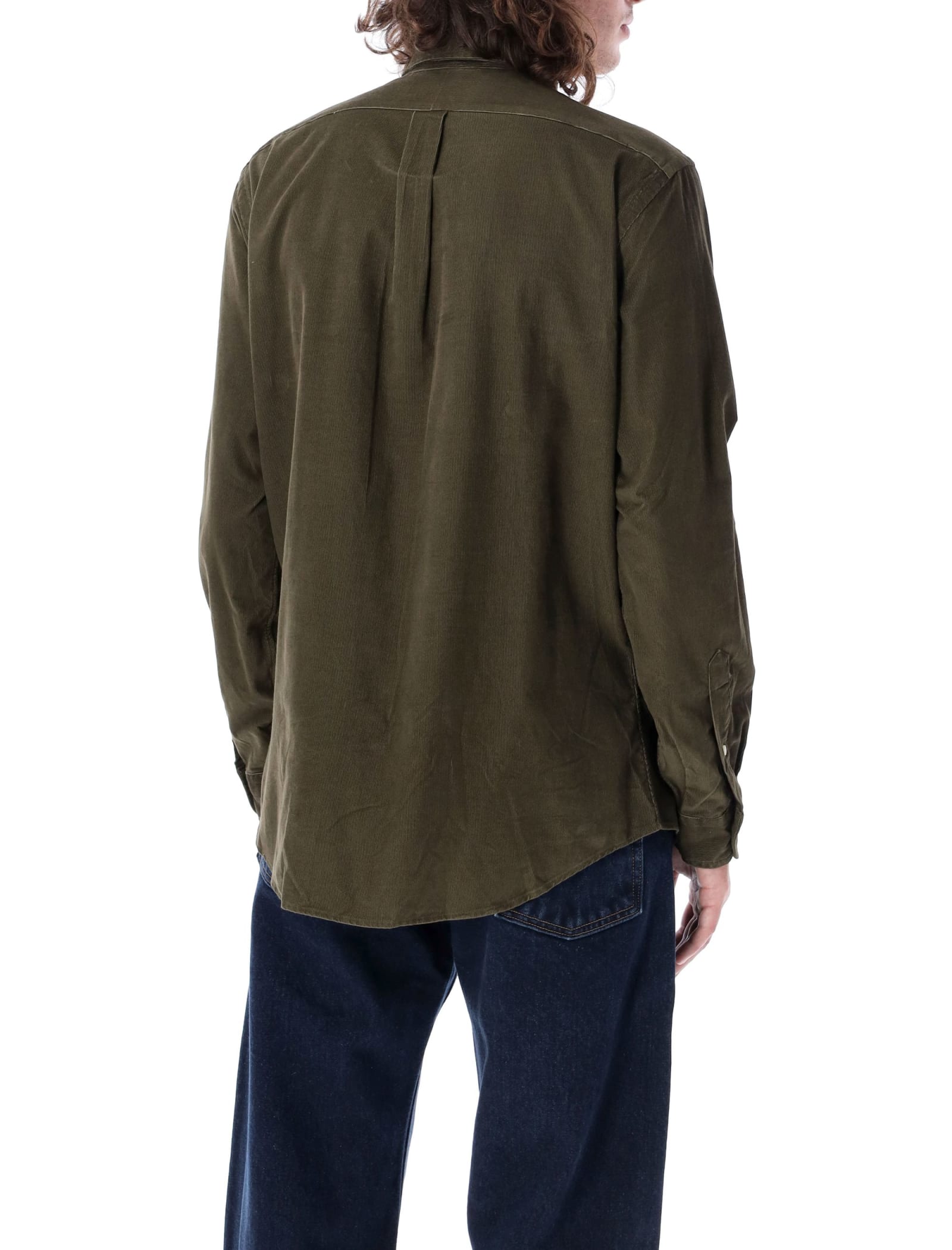 Polo Ralph Lauren Olive Green Cotton Shirt With Signature Polo Pony Motif In Military Green
