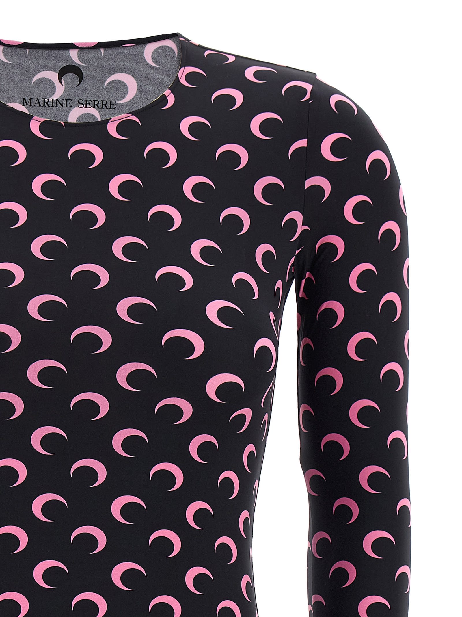Marine Serre Moon Printed Jersey Second Skin T-shirt Pink In Pink