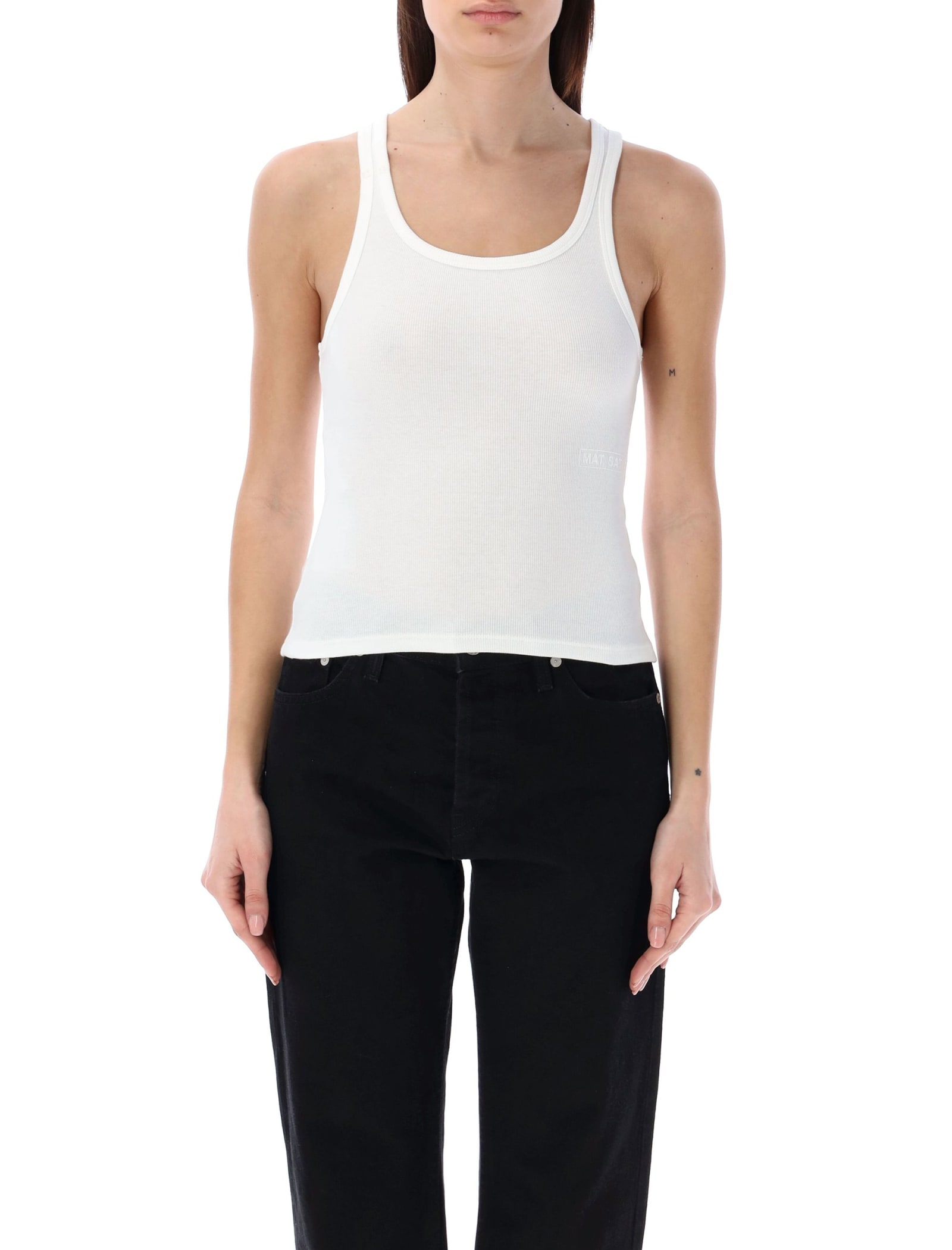 Shop Mm6 Maison Margiela Ribbed Tank Top In White
