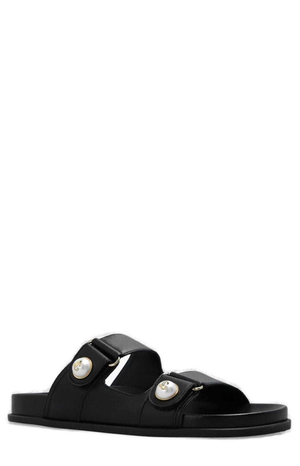 Shop Jimmy Choo Fayence Pearl-embellished Slip-on Sandals In Black