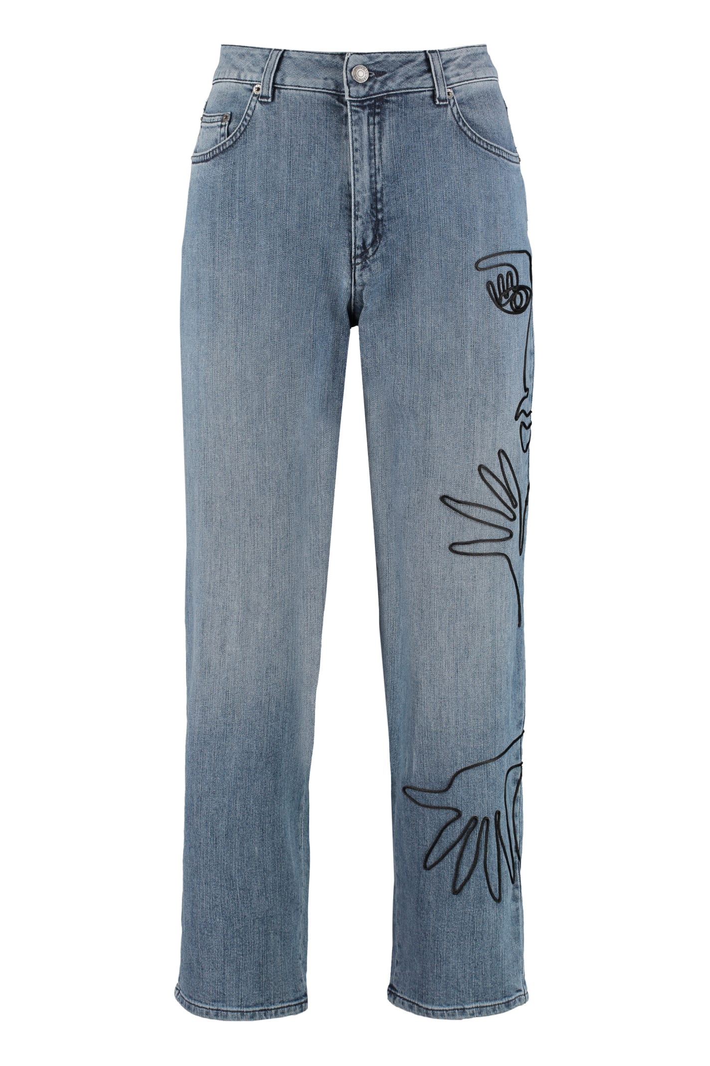 MOSCHINO EMBROIDERED MUM FIT JEANS,11271738
