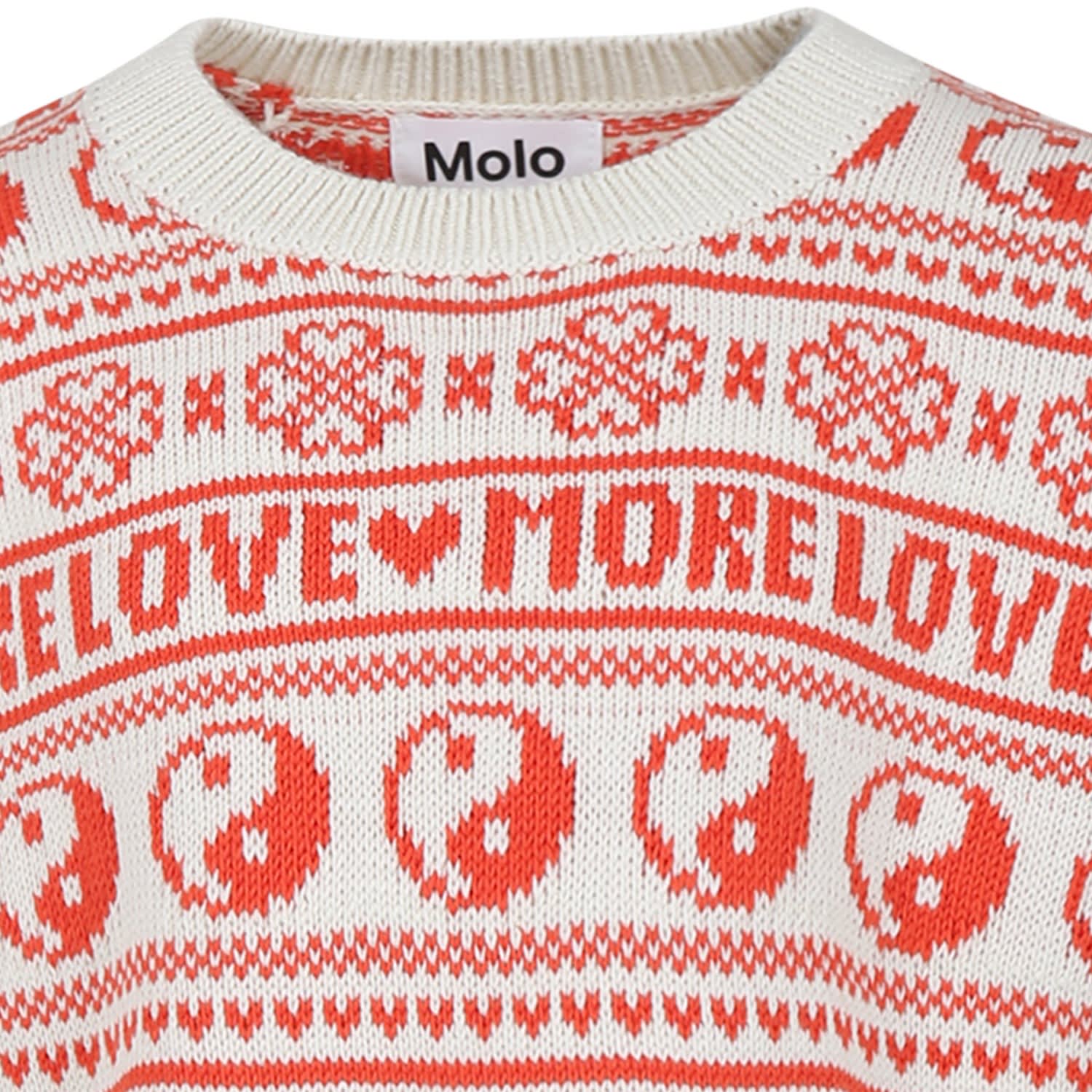 Shop Molo Ivory Sweater For Girl With Jacquard Pattern In Multicolor