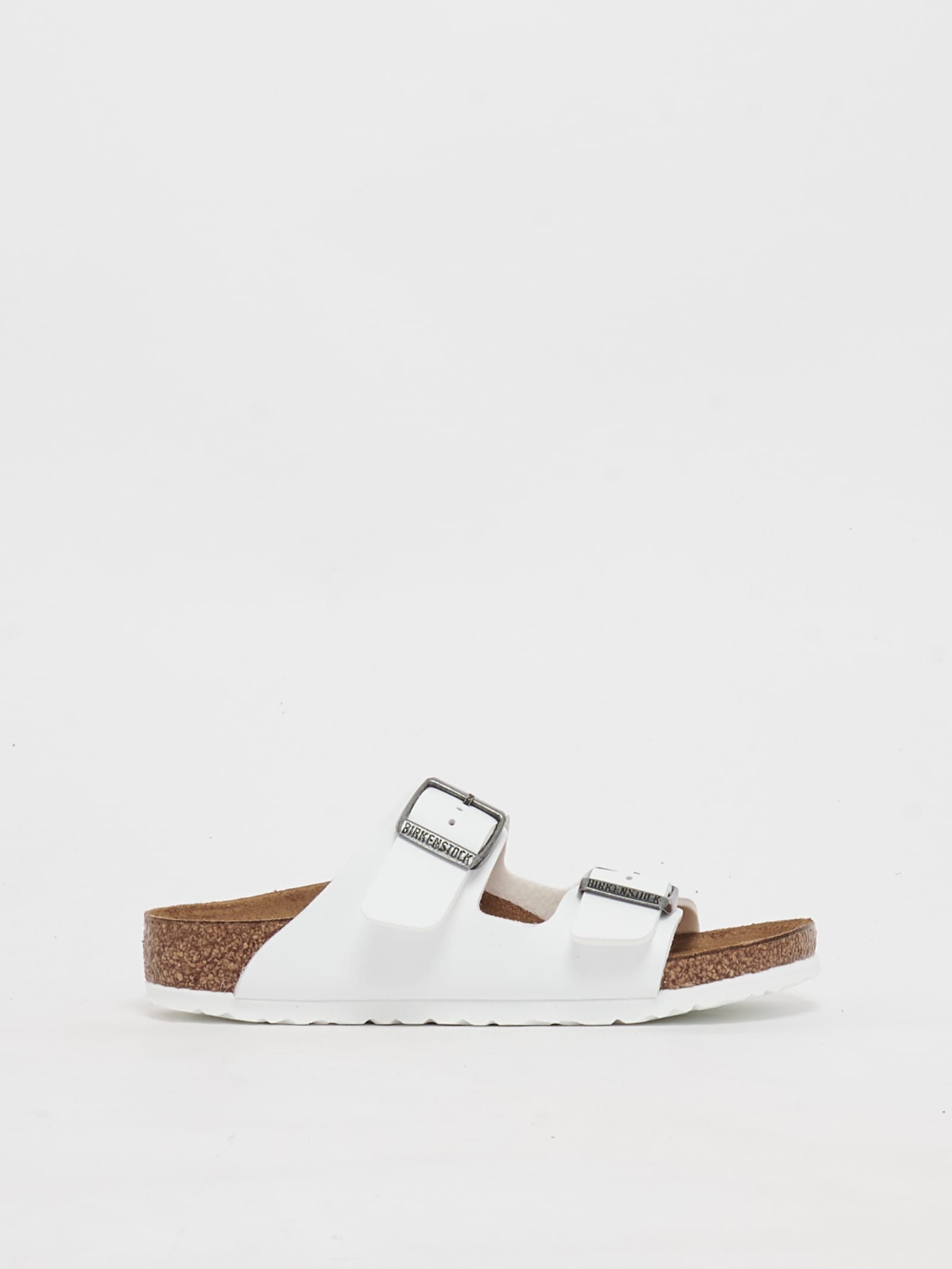 Birkenstock Arizona Faux Leather Slide Sandals In Bianco