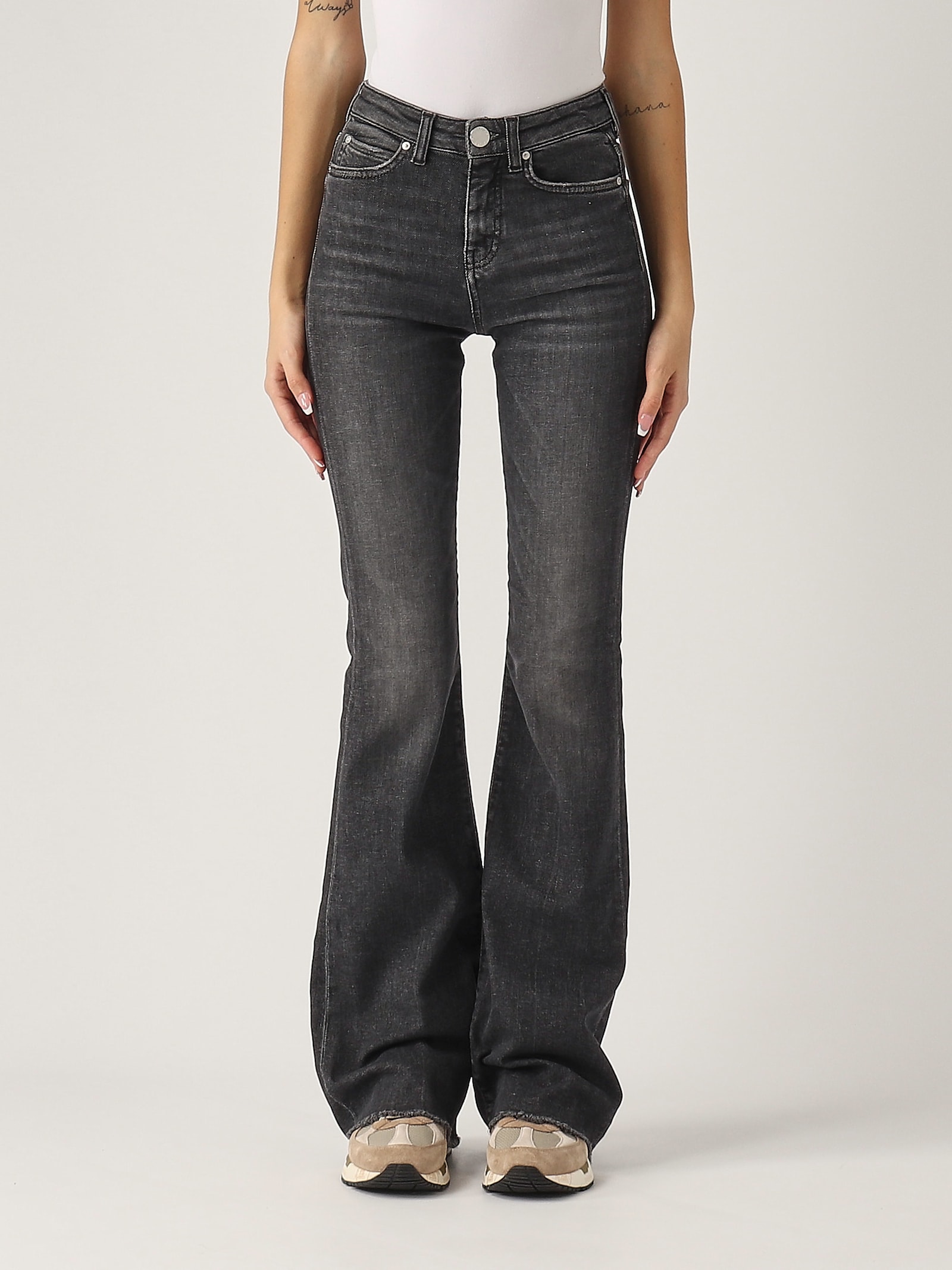 Shop Pinko Flora Flare Jeans In Denim Grigio