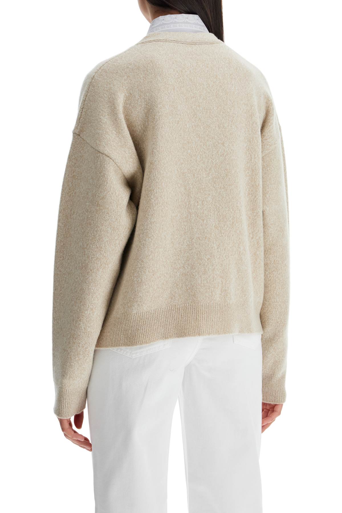 Versace Cardigan Oversize In Lana E Cashmere In Beigebone
