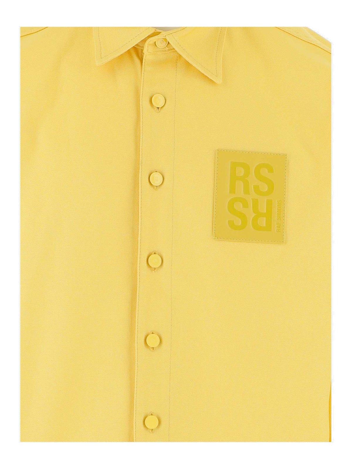 Shop Raf Simons Logo Patch Buttoned Denim Shirt In Yellow