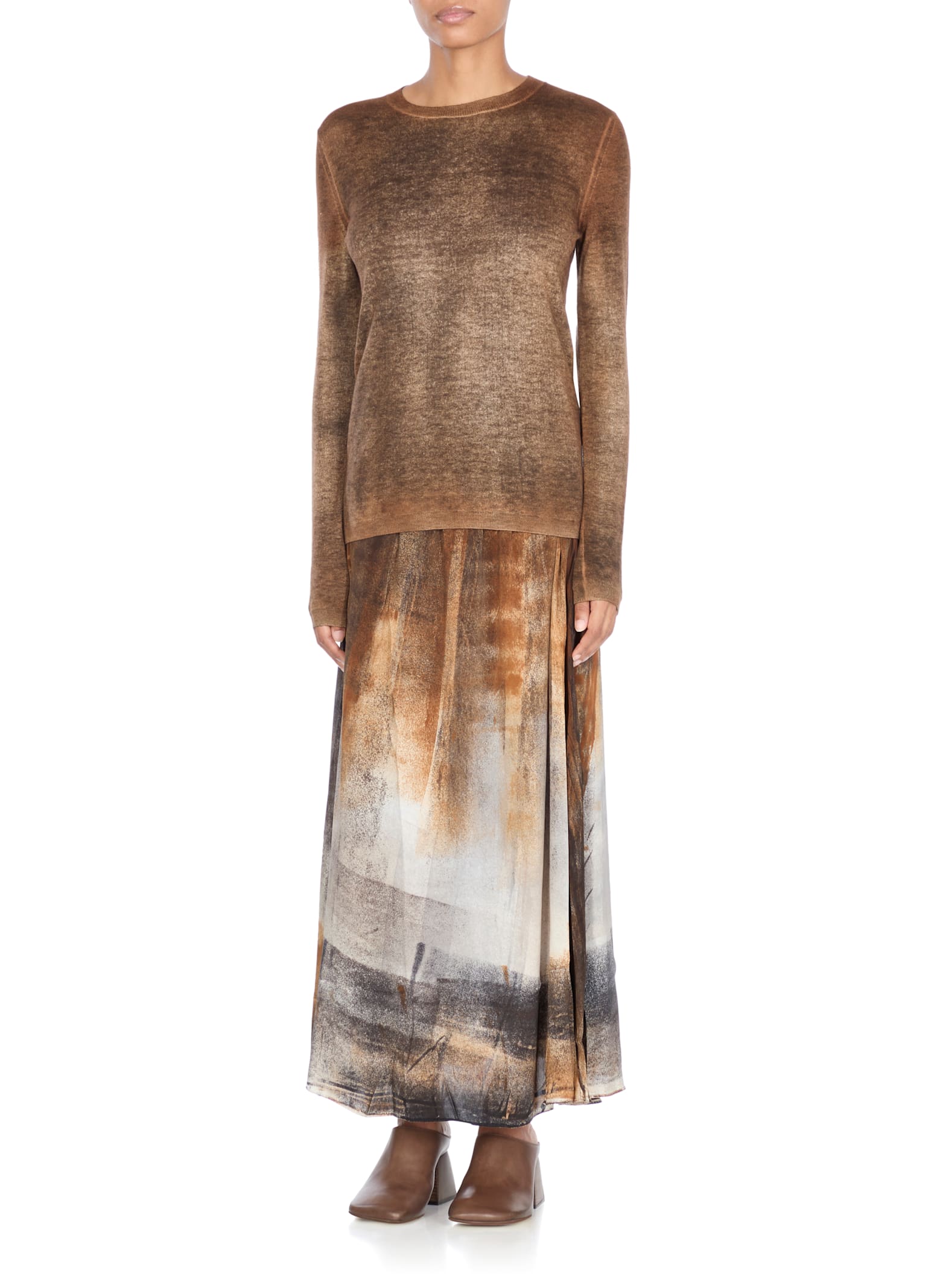 Avant Toi Gradient Textured Cashmere And Wool Sweater In Brown