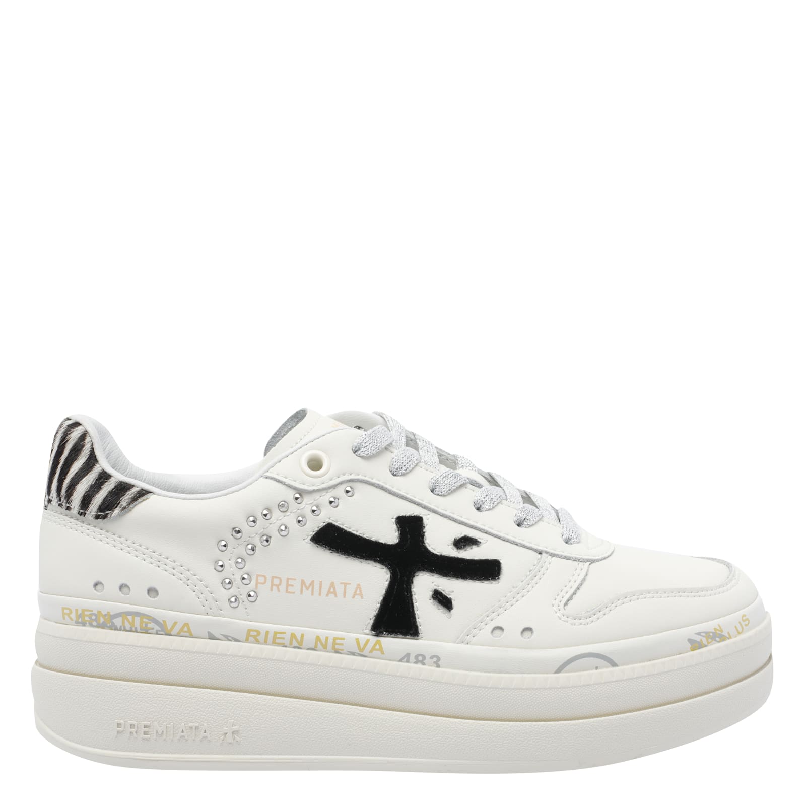 Premiata Low Top Sneakers With Animal Print Accent In White