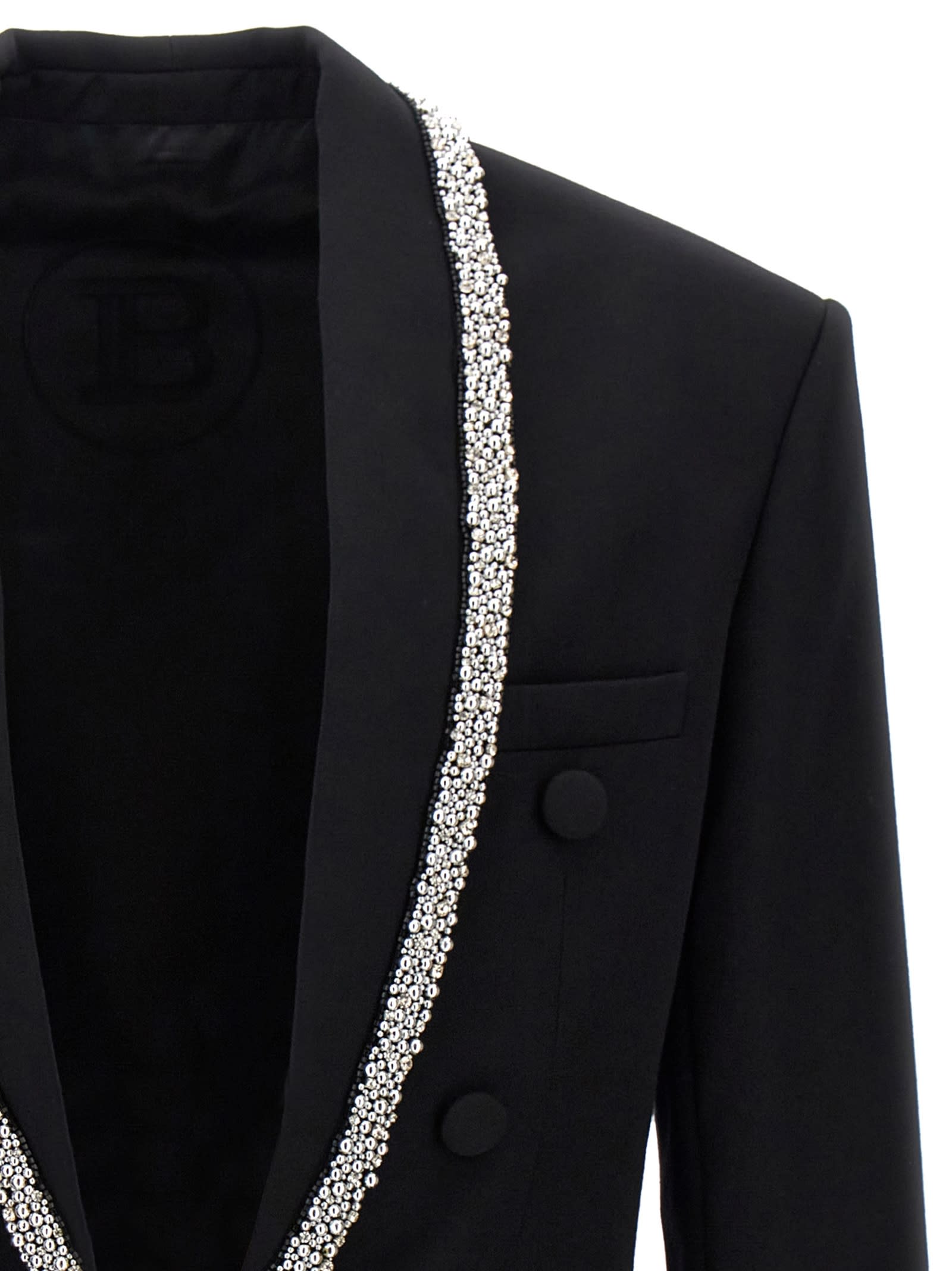 Shop Balmain Strass Piping Blazer In Black