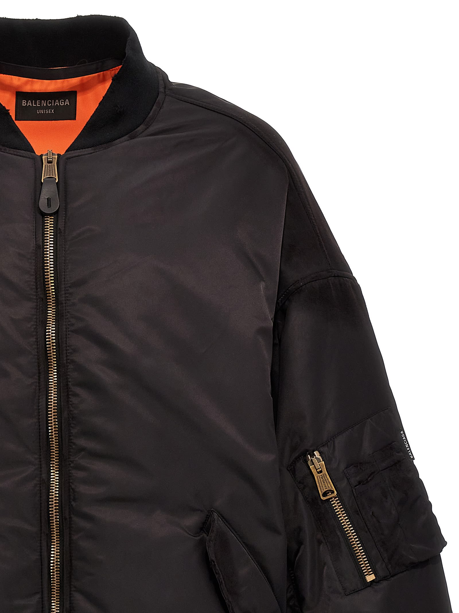 Shop Balenciaga Off Shoulder Bomber Jacket In Black