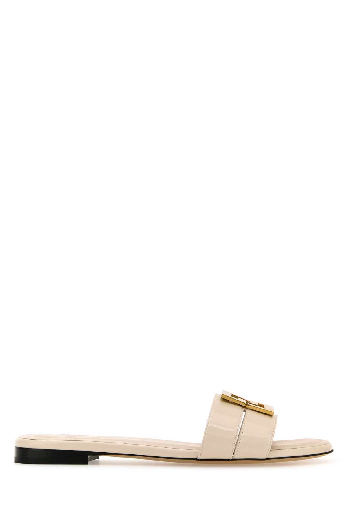 Shop Fendi Ivory Leather Baguette Slippers In Shell