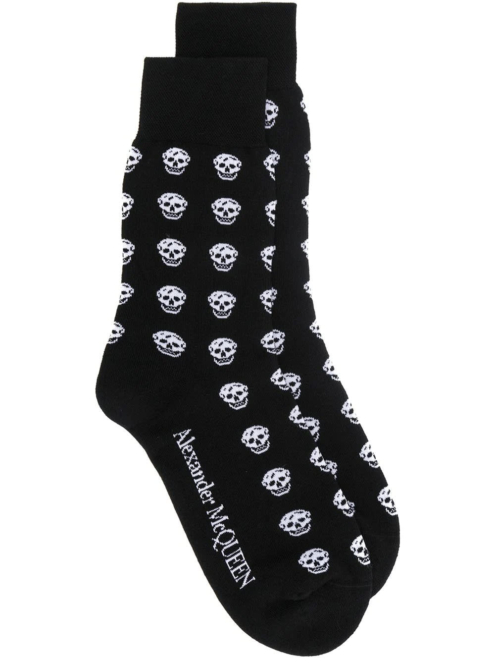 Alexander McQueen Man Black Socks With White All-over Skull