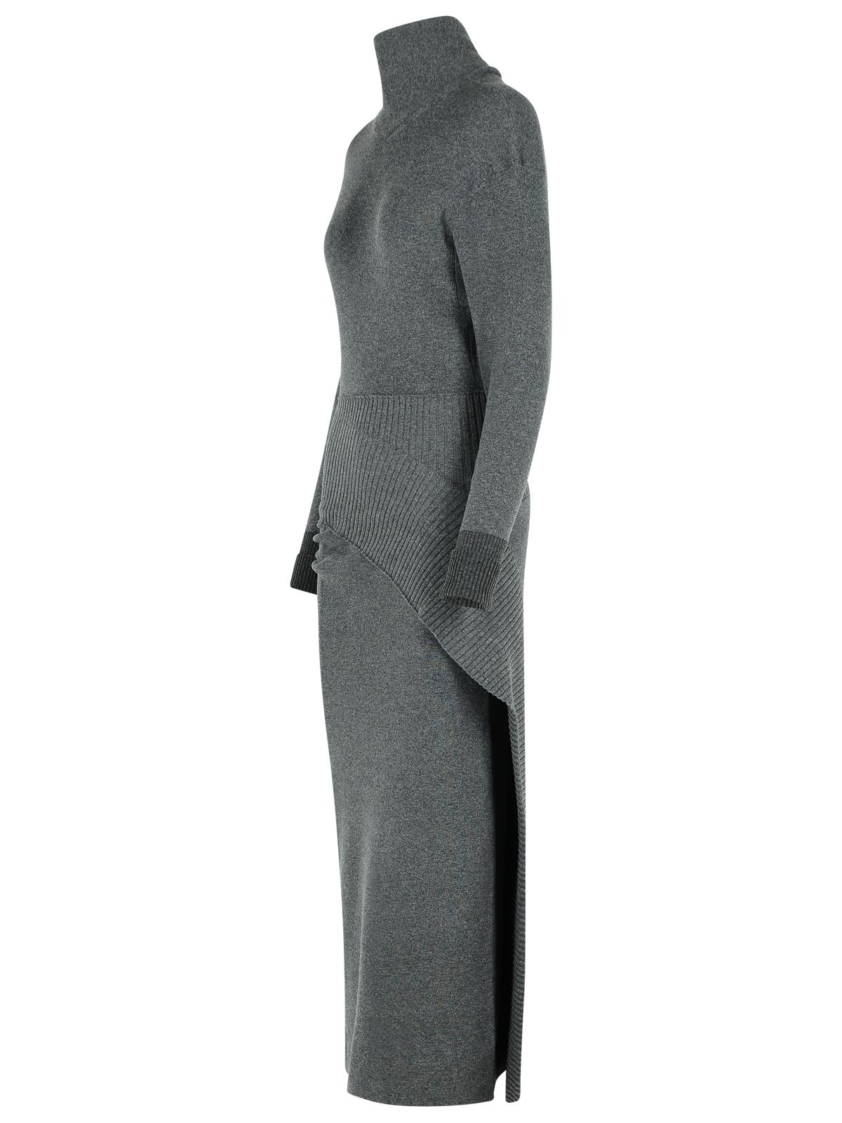 Lanvin Knee Length Dress With Turtleneck And Side Slit In Gray