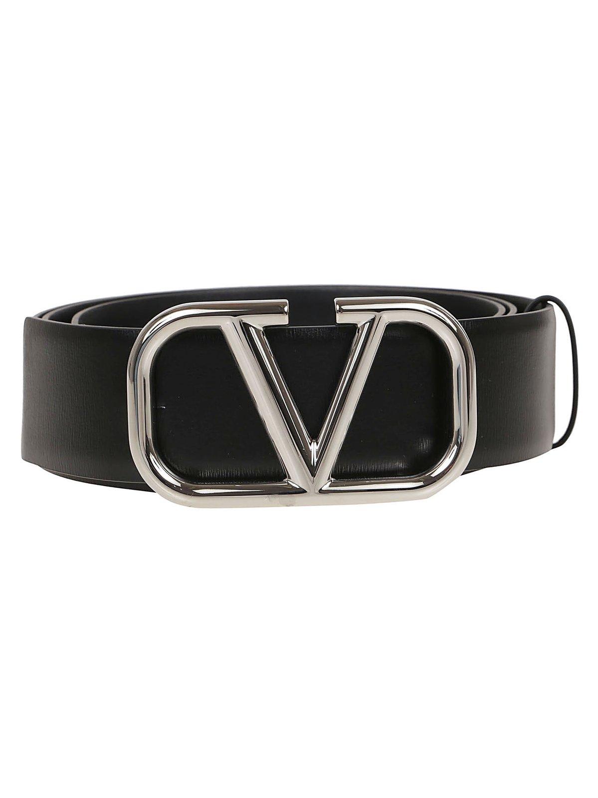 Shop Valentino Vlogo Plaque Buckled Belt In Black