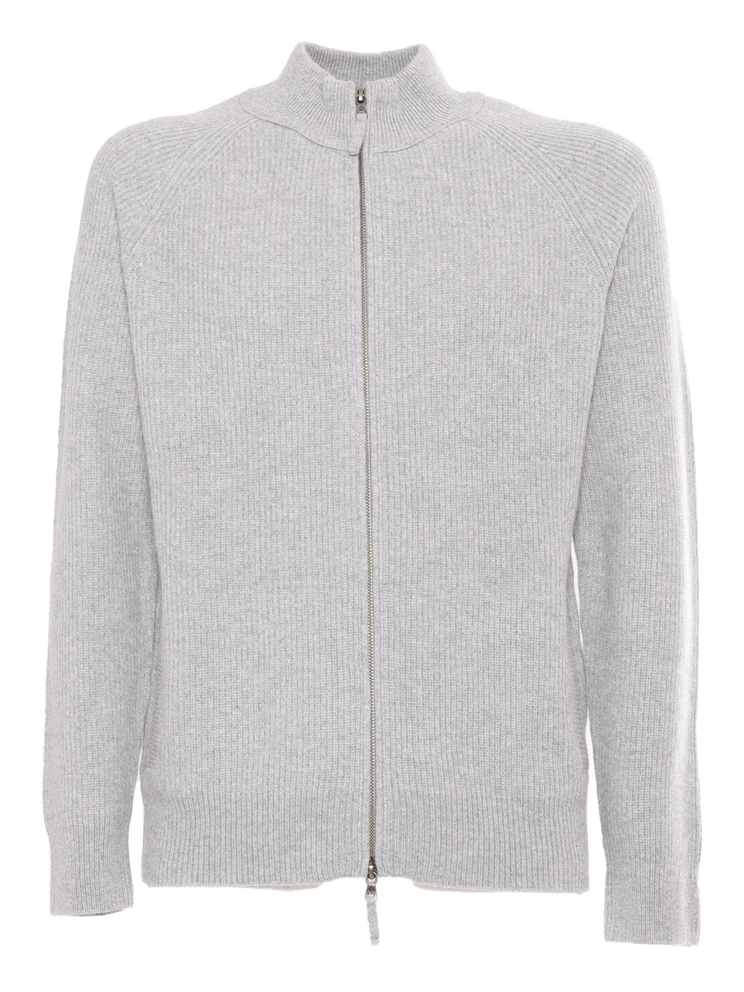 Shop Ballantyne T Neck Full Zip Cardigan In Grey