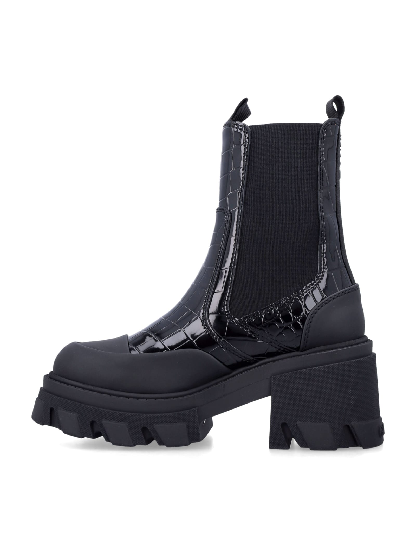 Shop Ganni Cleated Mid Boots In Black