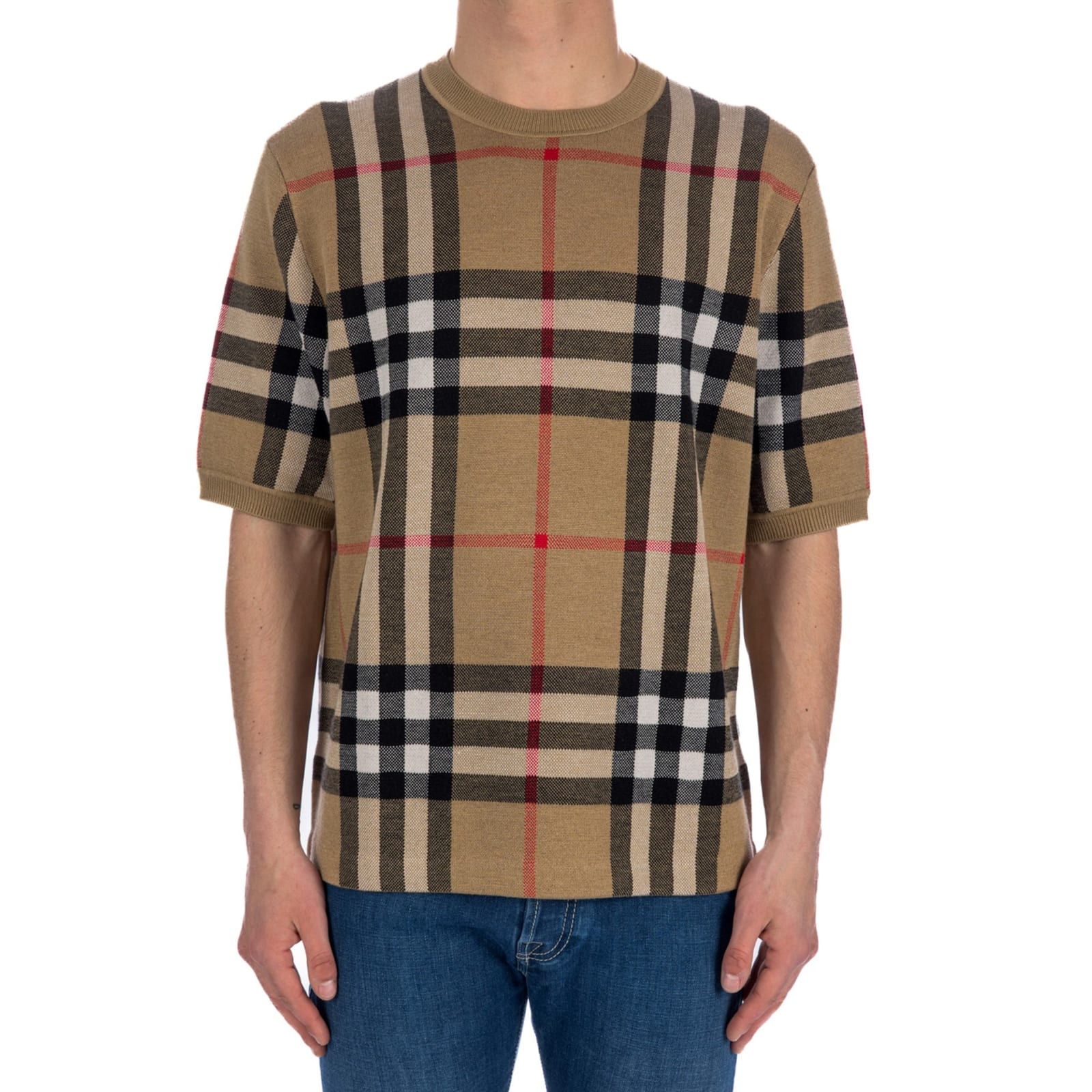 Shop Burberry Knitted Wells T-shirt In Beige