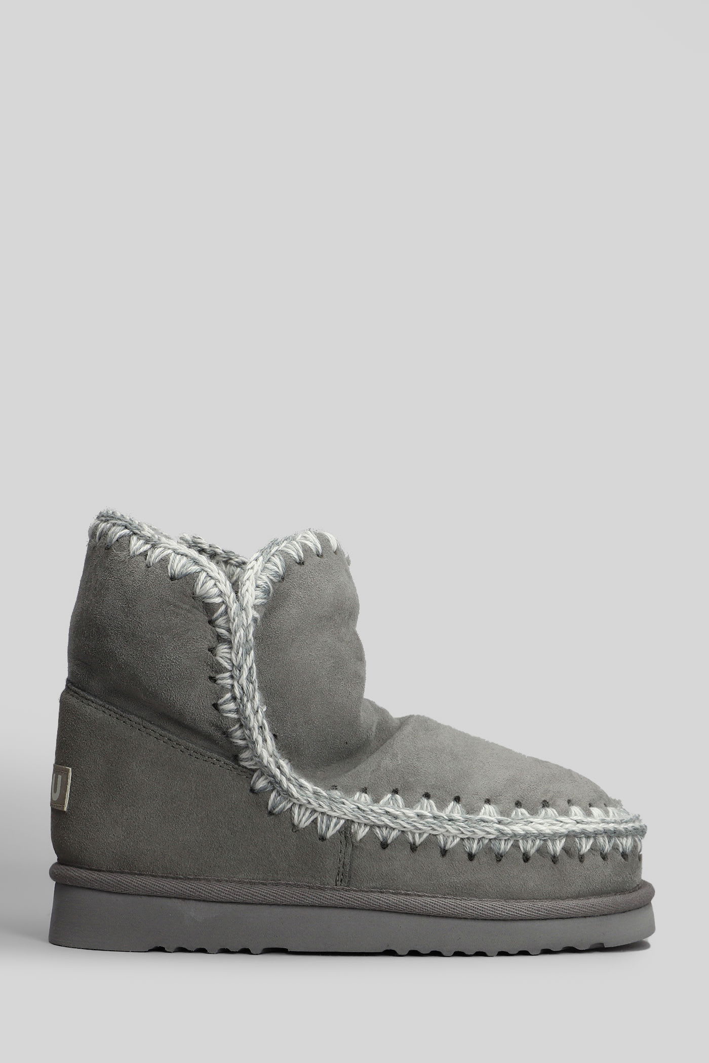 Mou Eskimo 18 Low Heels Ankle Boots In Grey Suede In Gray