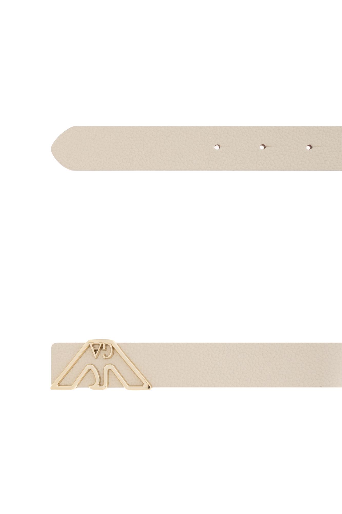 Emporio Armani Adjustable Logo Buckle Belt With Textured Finish In Beige