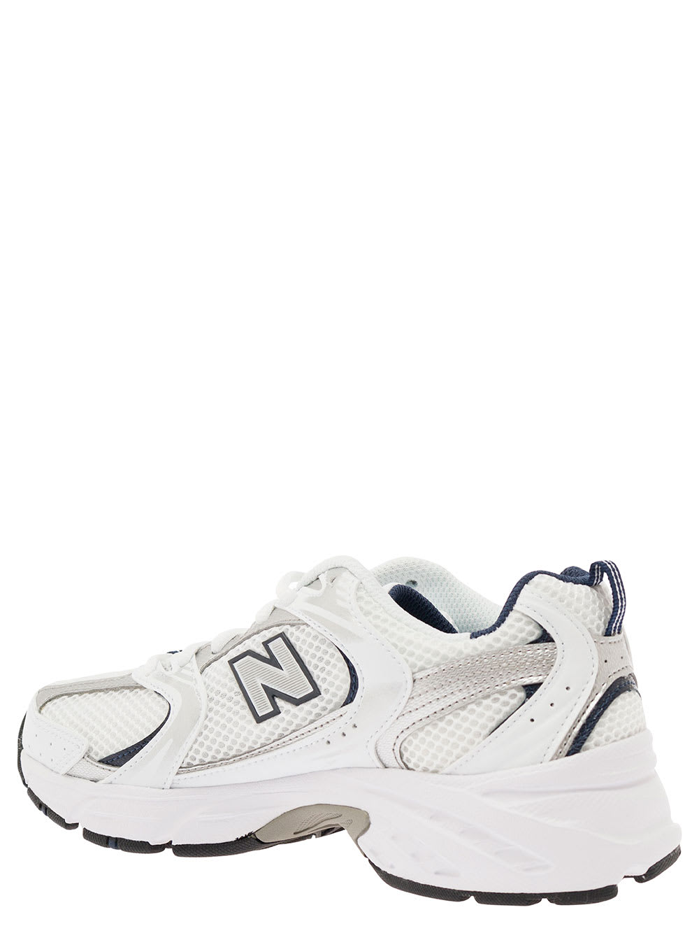 Shop New Balance 530 White And Blue Low Top Sneakers With Logo Patch In Tech Fabric Woman In Grey