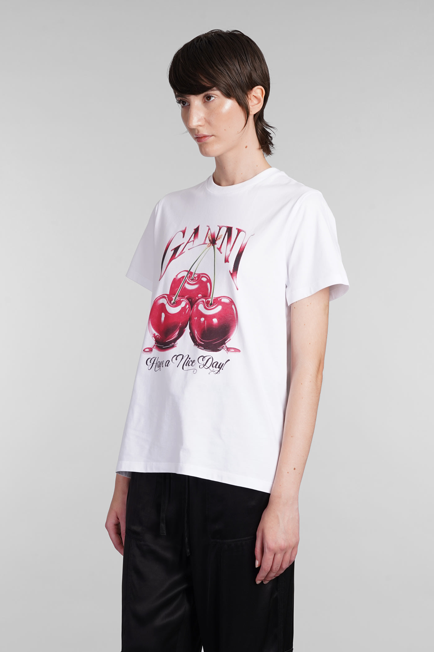 Ganni Basic Jersey Cherry Relaxed T-shirt In White