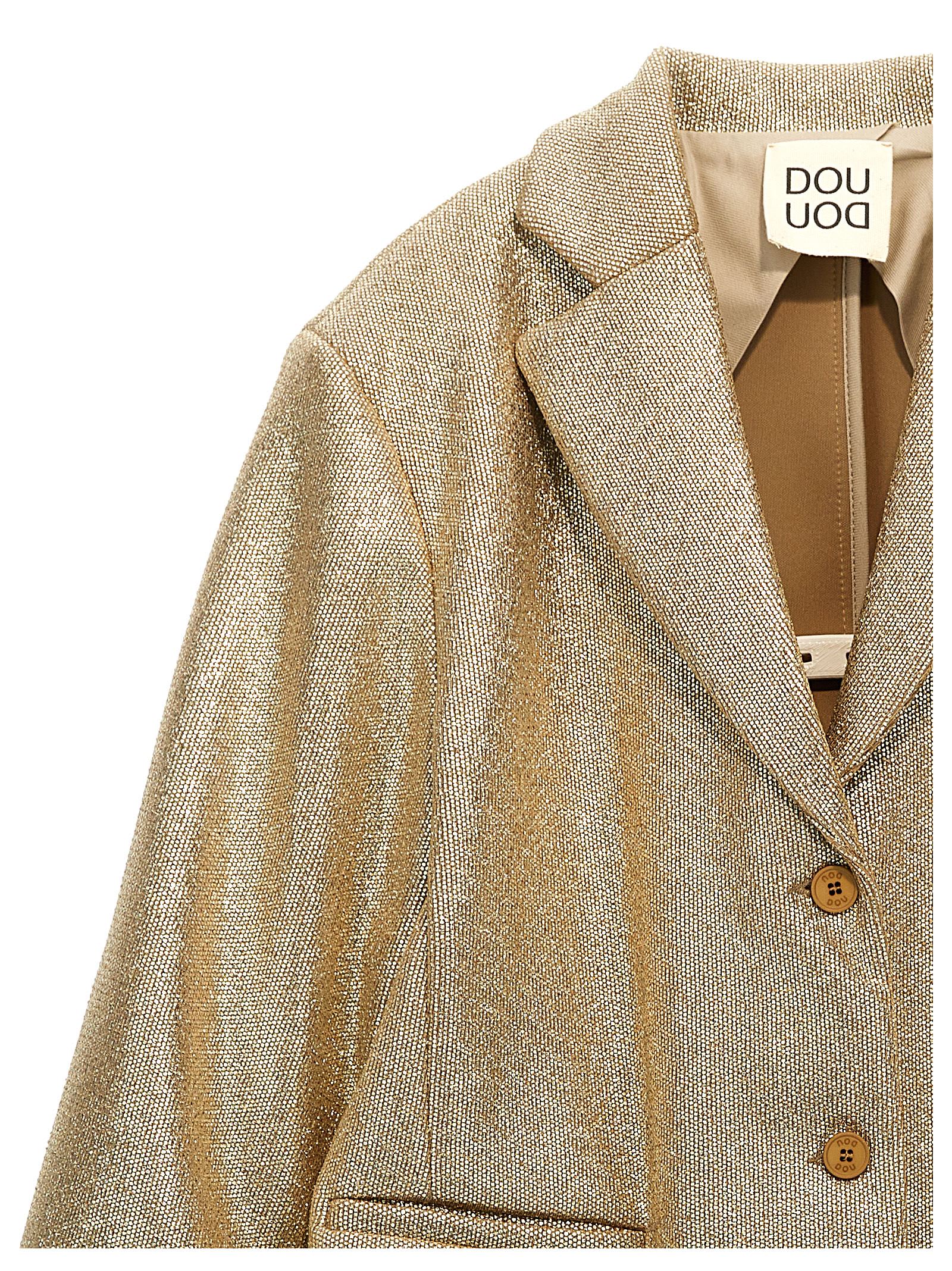 Shop Douuod Laminated Single-breasted Blazer In Gold