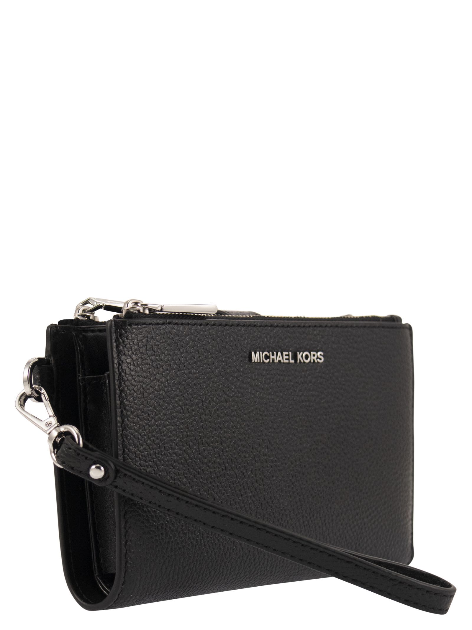 Shop Michael Kors Grained Leather Smartphone Wallet In Black