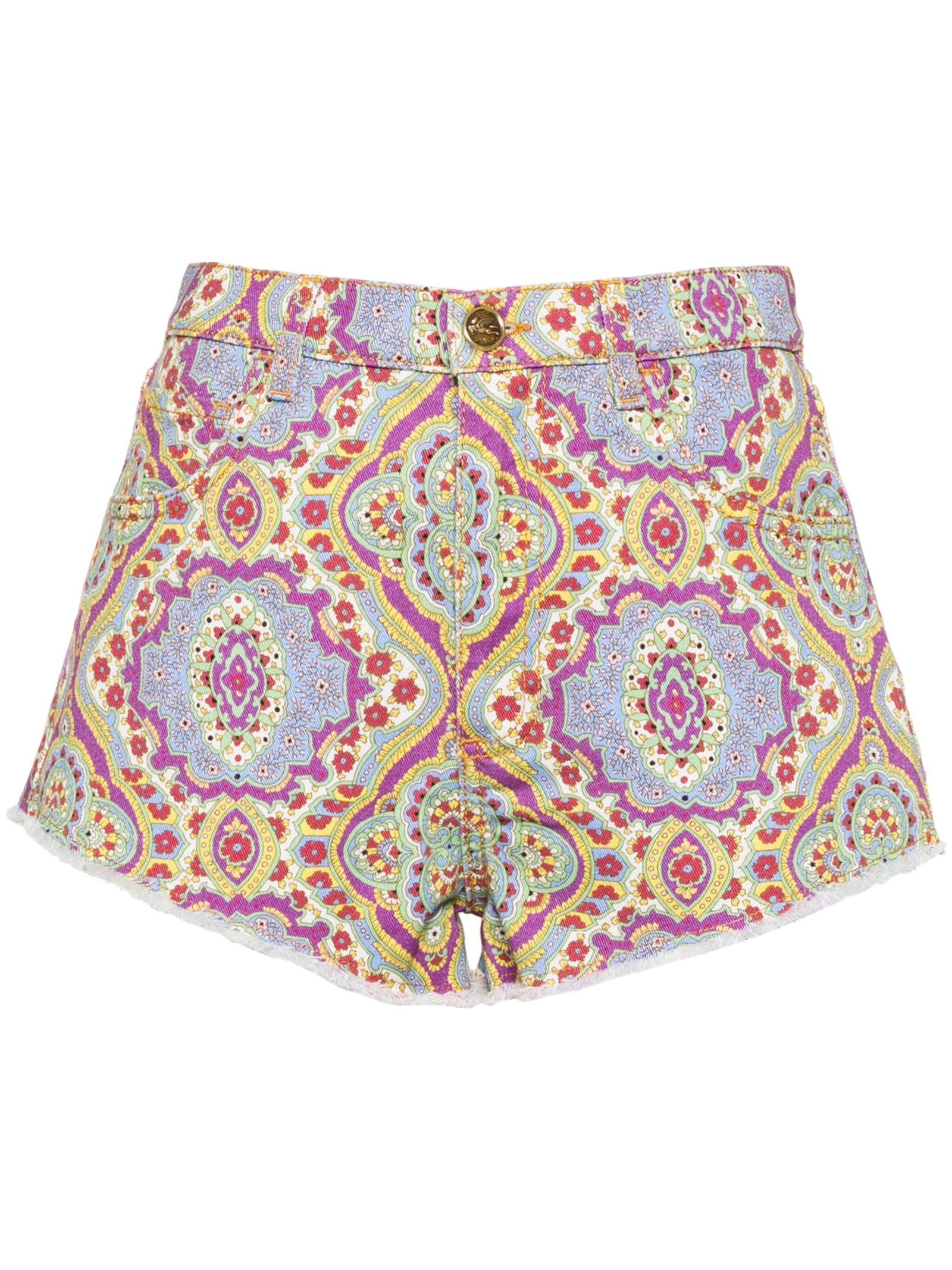 Etro Floral-print Denim Shorts In Multi