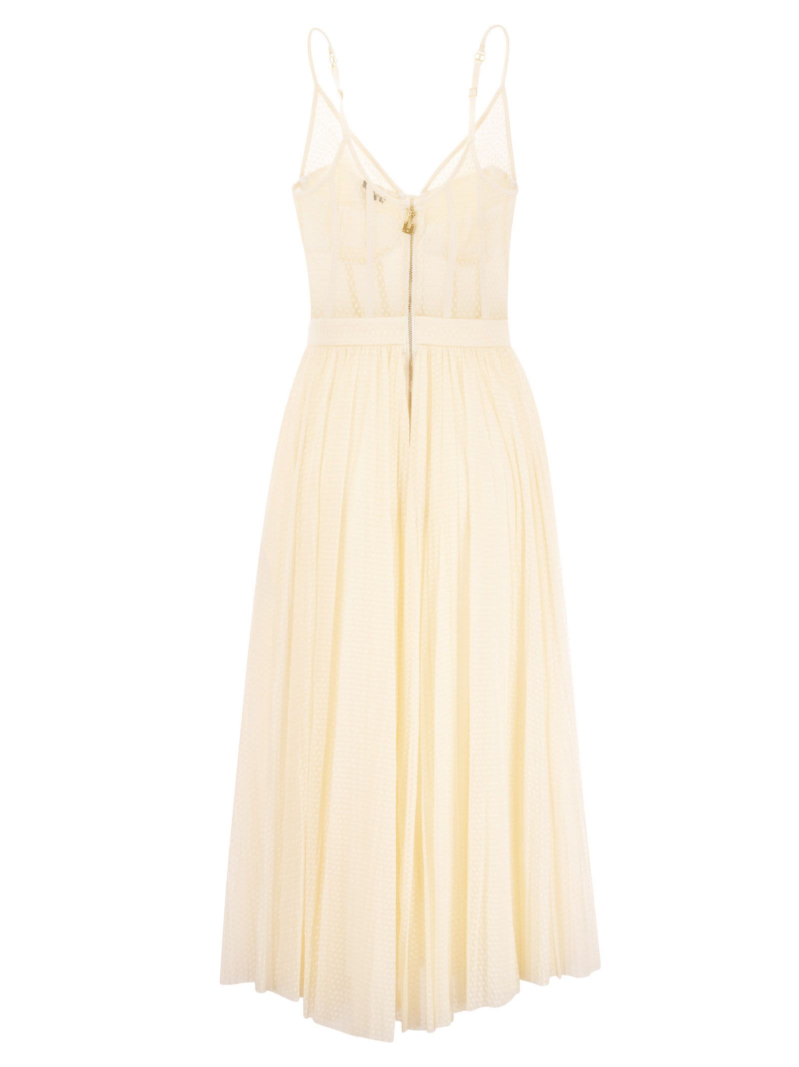 Shop Elisabetta Franchi Tulle Bustier Dress In Butter