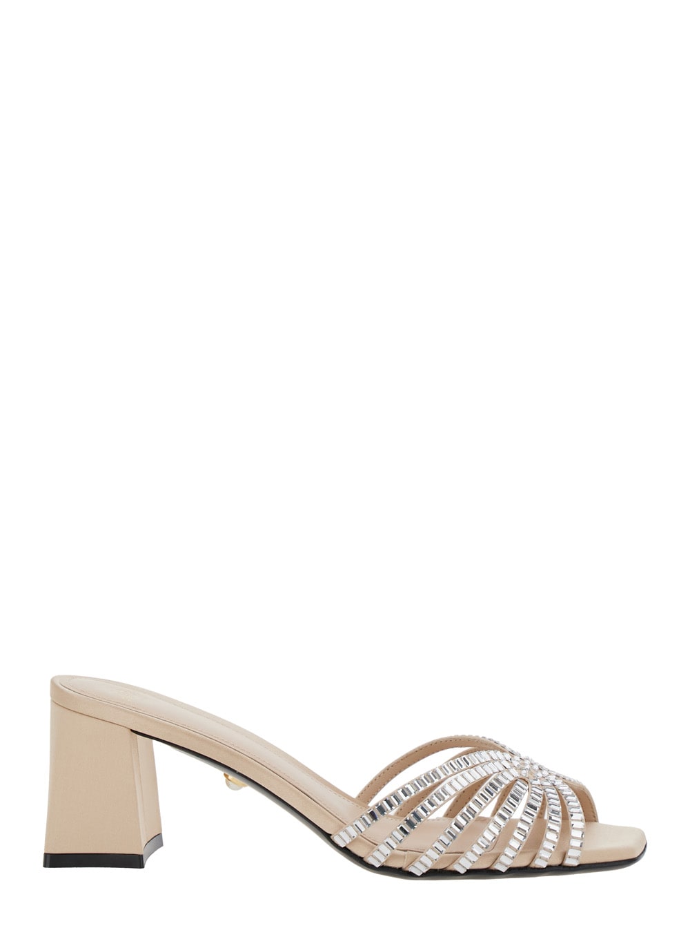 vittoria Metallic Rhinestoned Sandals With Block Heel In Leather Woman