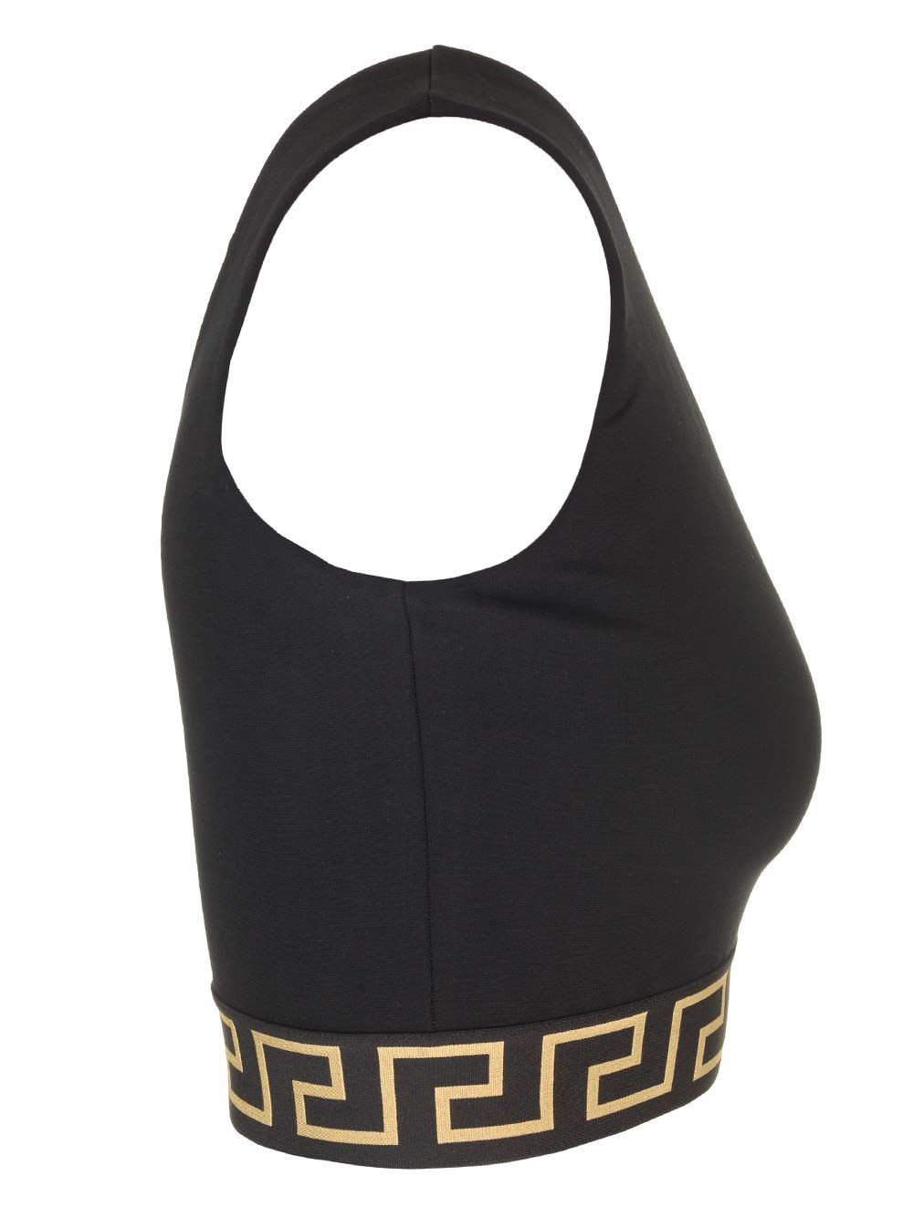 Shop Versace Sports Bra With Greek Edge In Black