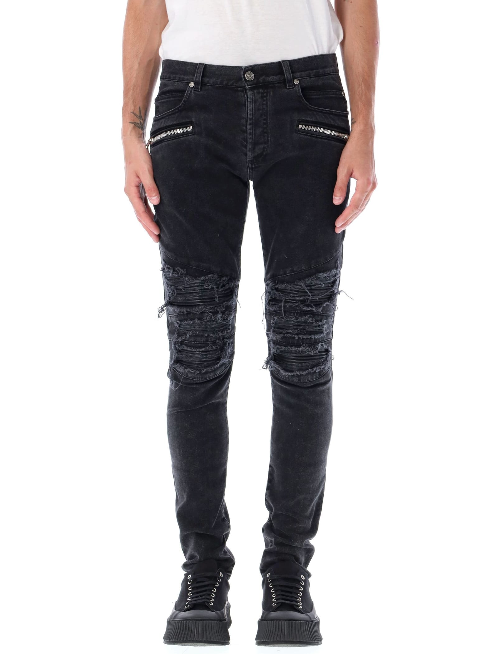 Balmain Faded Faux Leather Slim Jeans