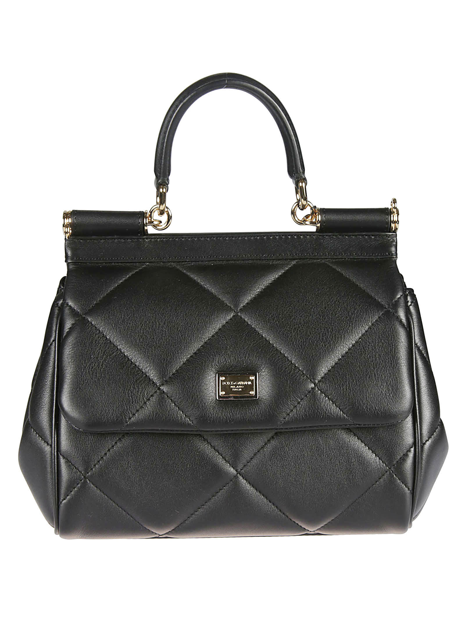 Dolce & Gabbana Logo Plaque Quilted Flap Tote In Nero