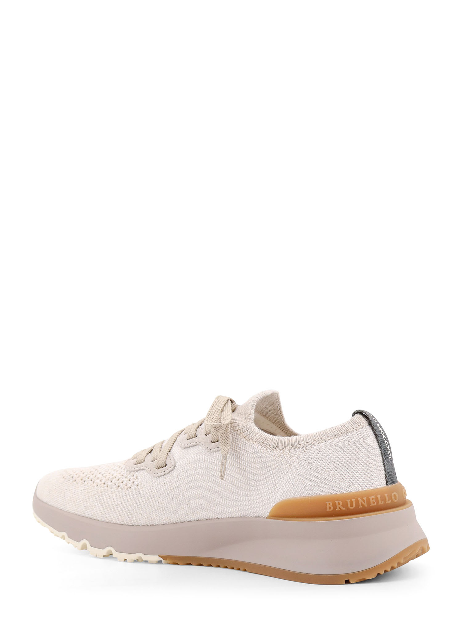 Brunello Cucinelli Cotton Sneakers In Ivory With Front Lace-up Fastening In White