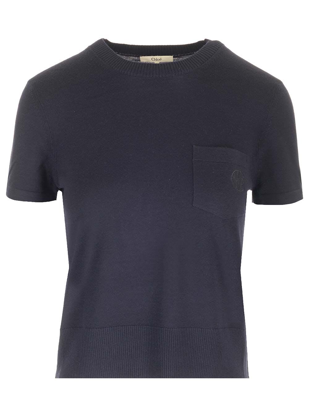 Shop Chloé Super Fine Wool Crew Neck Top In Blue