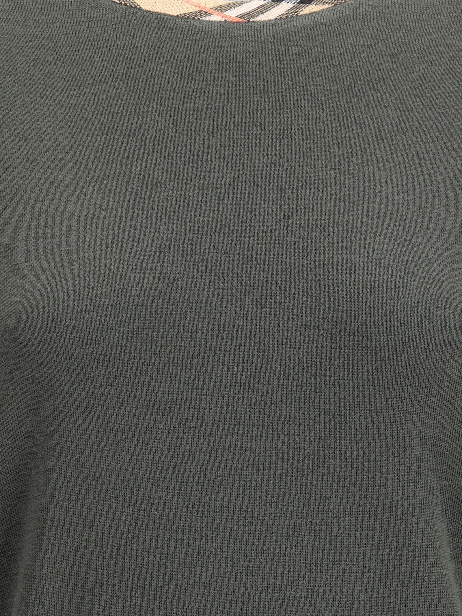 Burberry Women Wool Pullover With Check In Gray