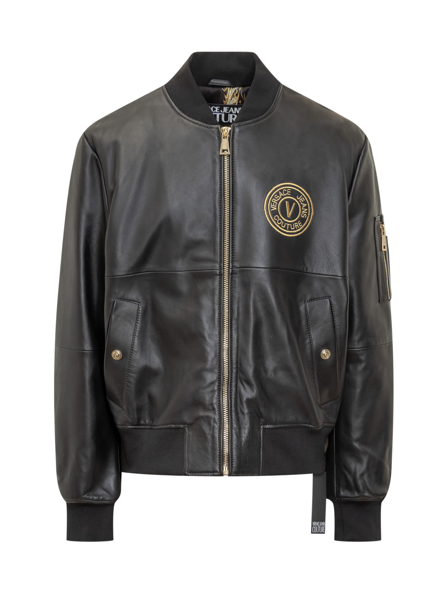 Shop Versace Jeans Couture Leather Jacket In Black/gold