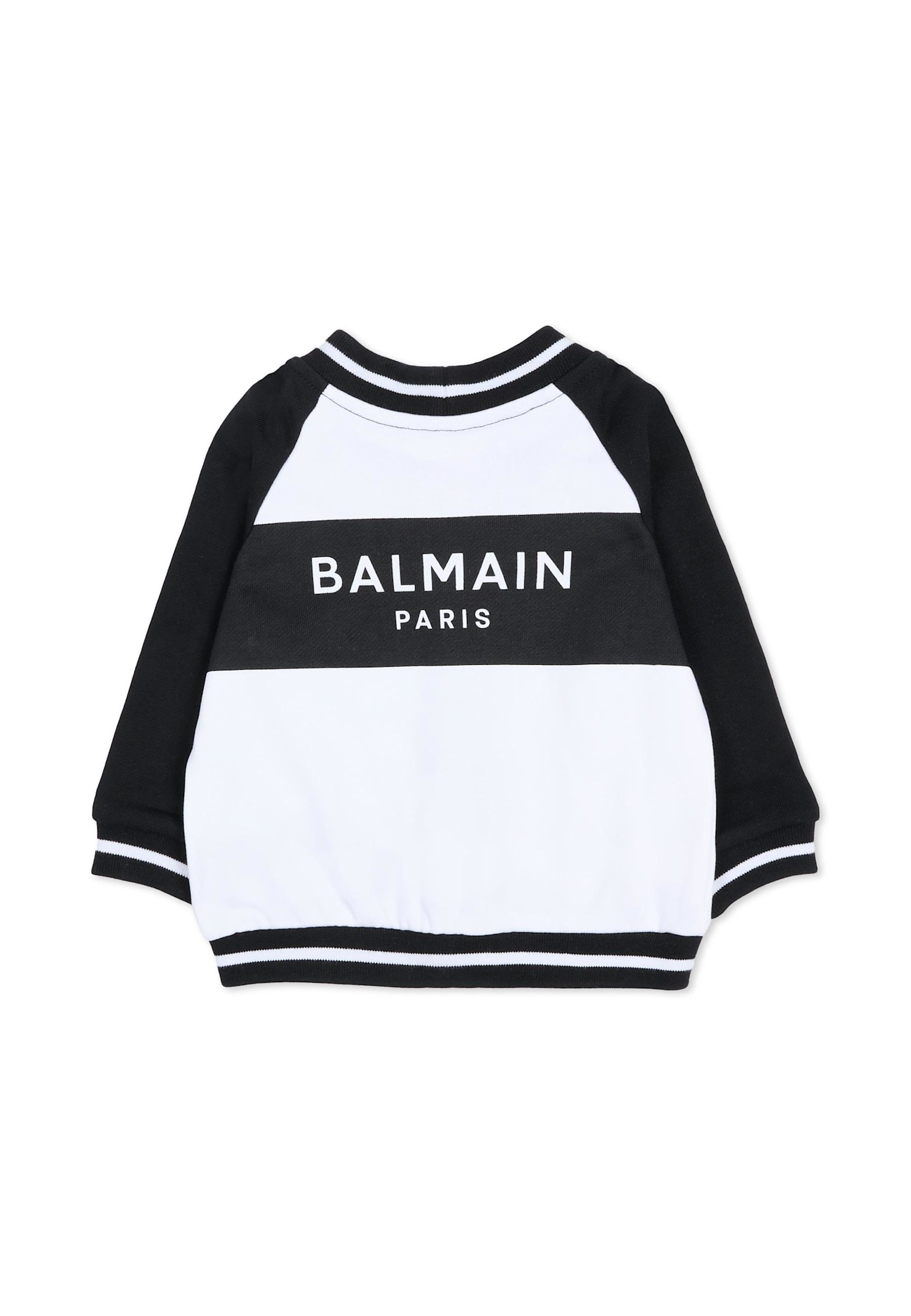 Balmain White Cardigan For Baby Girl With Logo In Multi