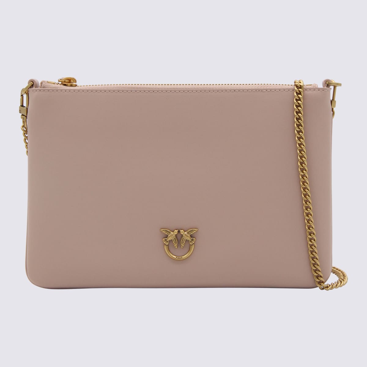 Pinko Powder Pink Leather Classic Flat Love Wallet Chain