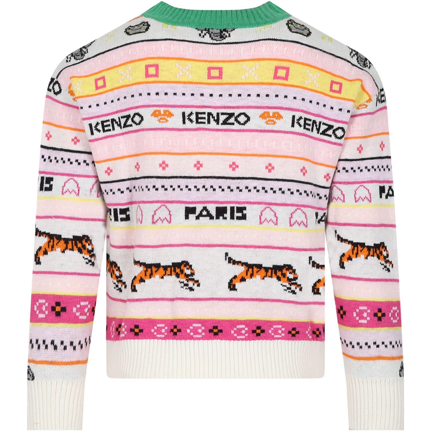 Shop Kenzo Multicolor Sweater For Girl With Logo In Avorio