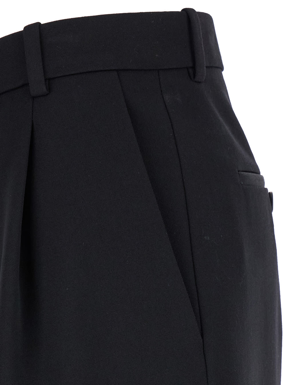 Shop Saint Laurent Black High Waist Pants With Central Pleat In Wool Woman