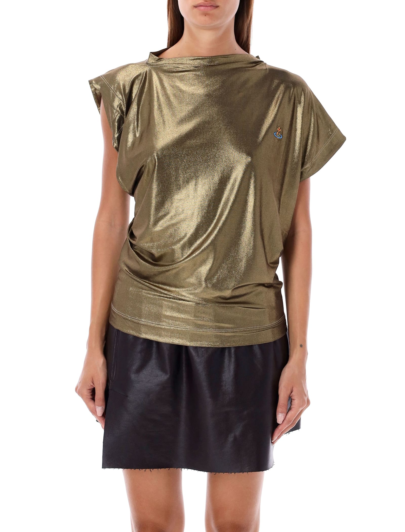 Shop Vivienne Westwood Hebo Metallic Top In Gold