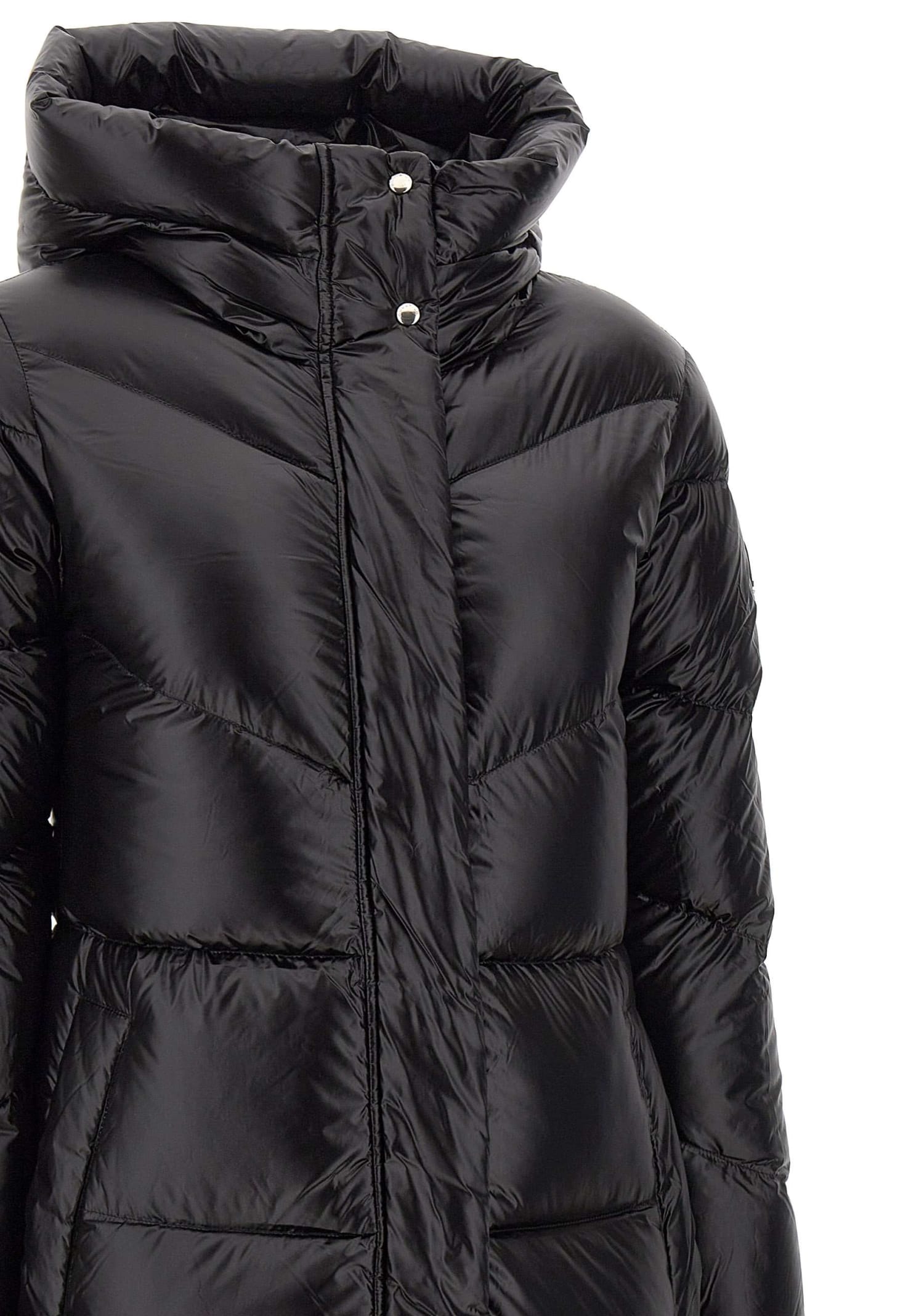 Woolrich Black Nylon Long Down Jacket In Black