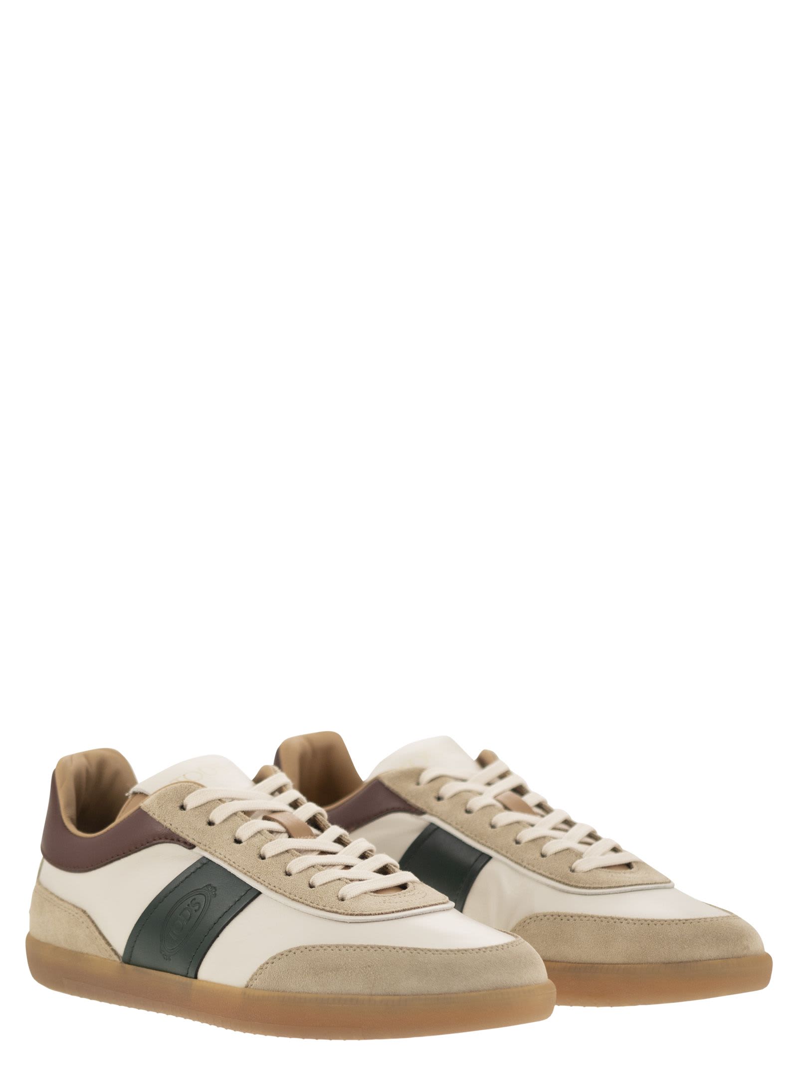 Shop Tod's Suede Leather Tabs Sneakers In Cream/brown/green