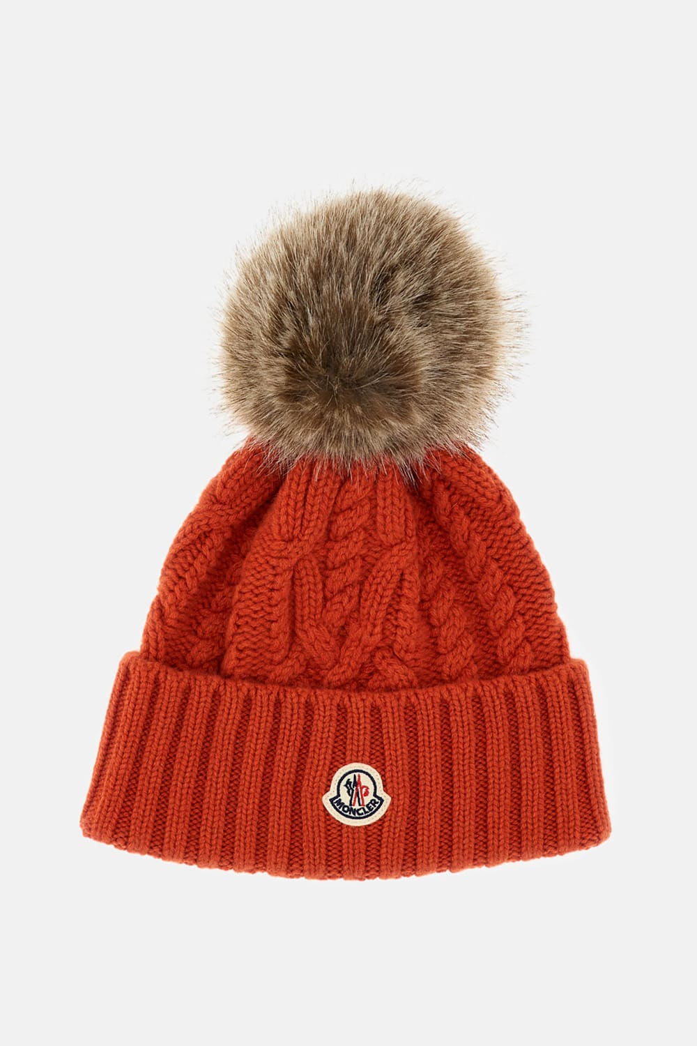 Moncler Cable-knit Cashmere And Wool-blend Beanie In Red