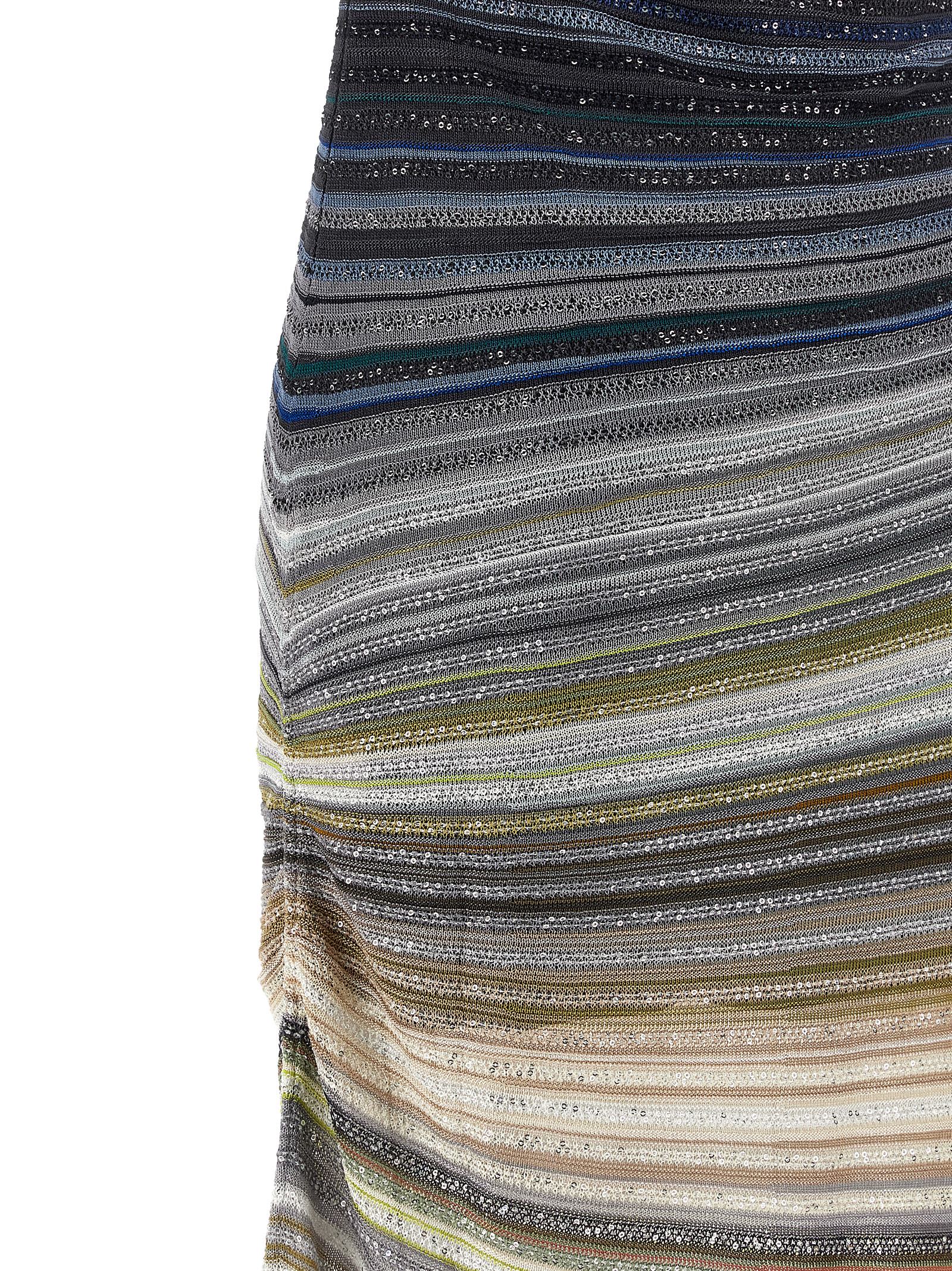 Missoni Long Boat-neck Dress In Striped Knit In Multi